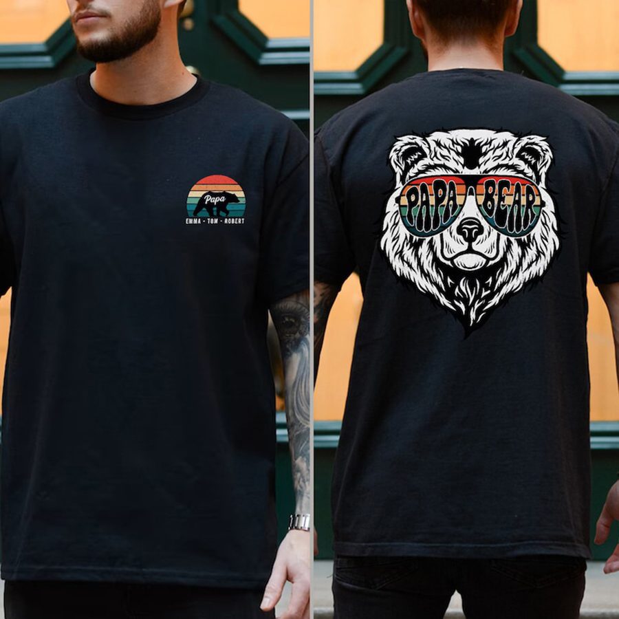 Retro Papa Bear Shirt, Custom Dad Shirt With Kids Names, FatherS Day Shirt
