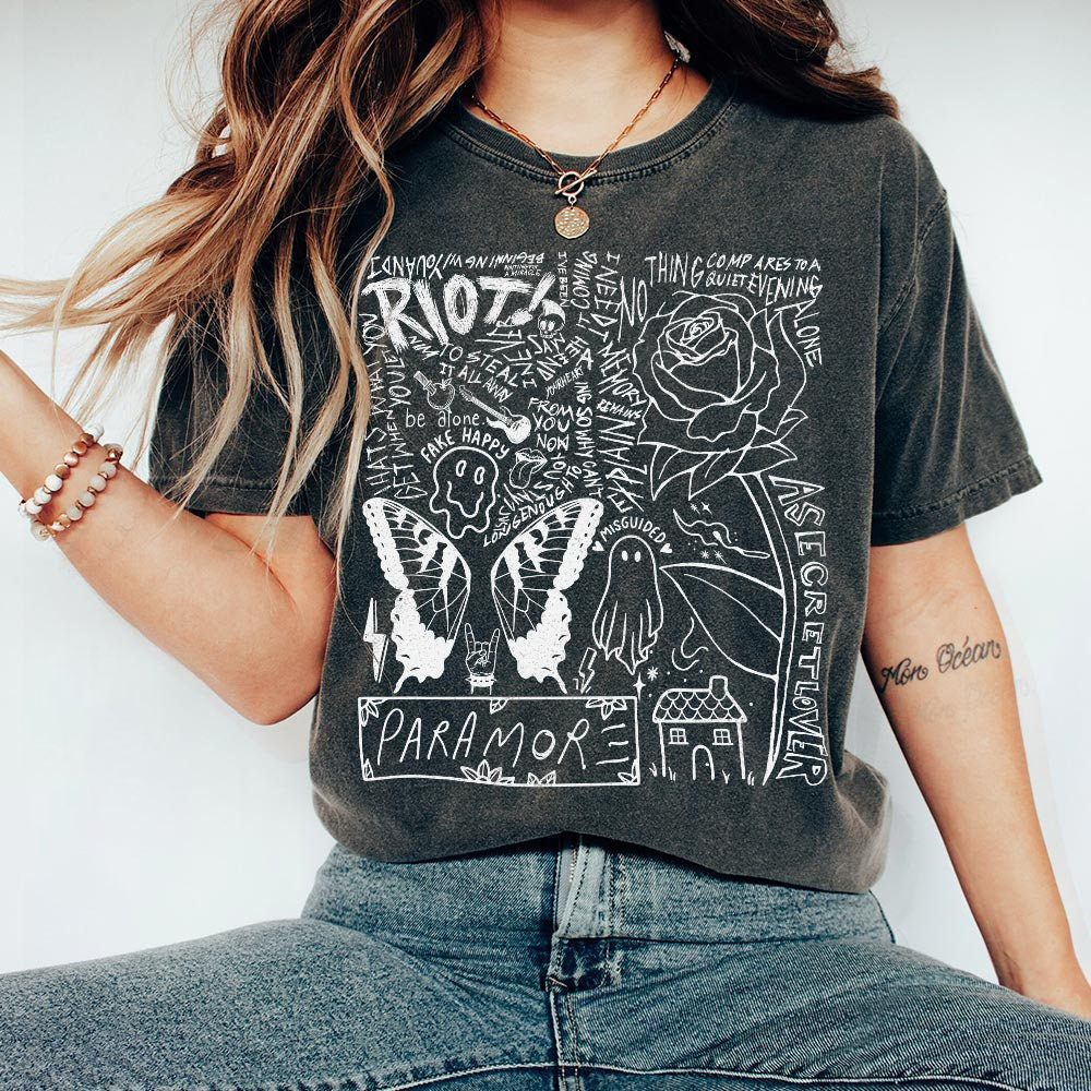 Paramore Doodle ArShirt, Vintage Paramore Album Lyrics Merch Tee, Retro Paramore Tattoo Tour 