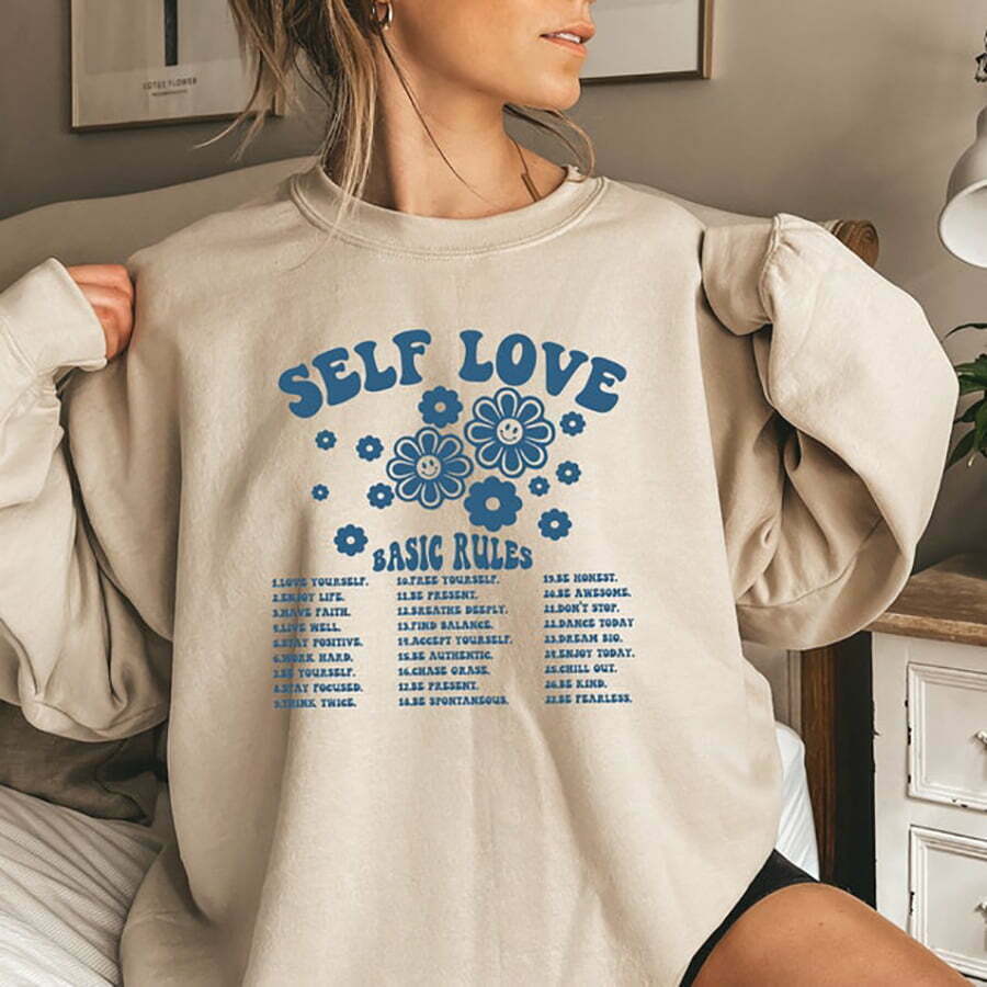 Self Love Basic Rules SweatShirt, Retro Self Love Shirt, Cute Y2K Shirt
