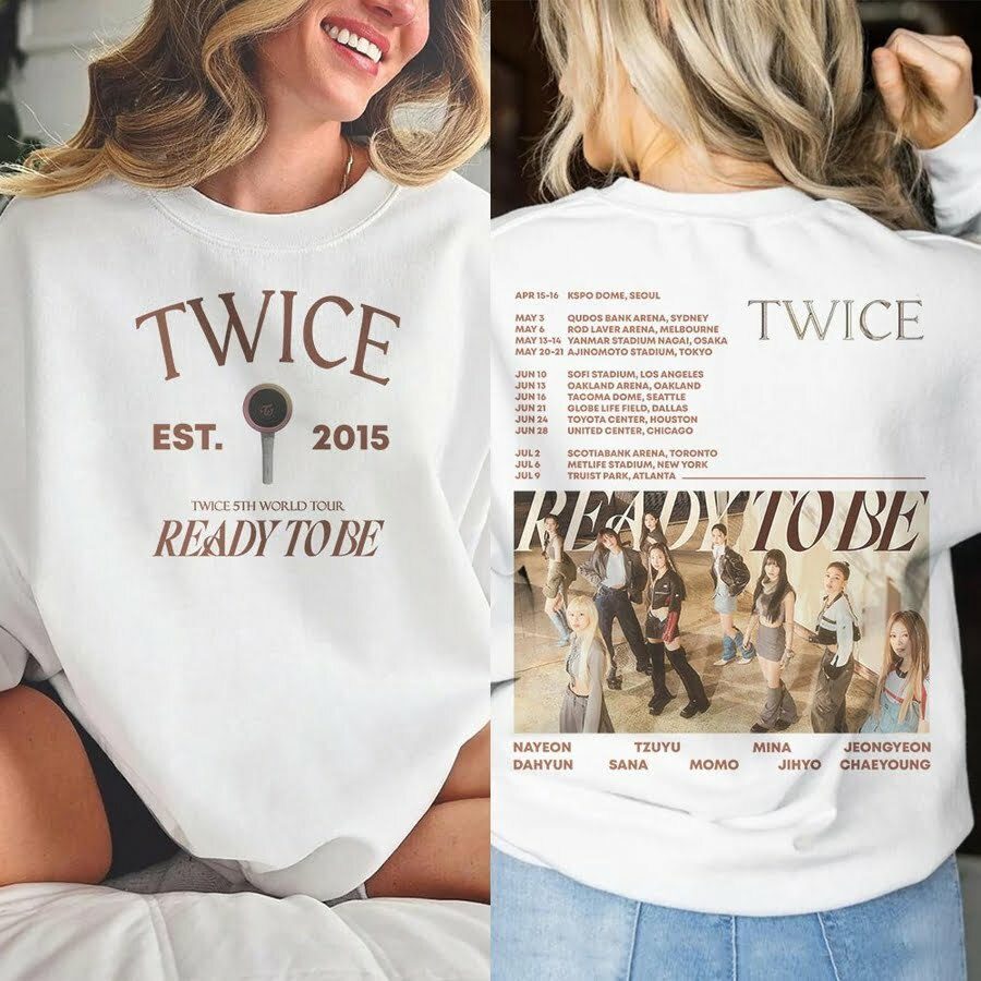 Twice Kpop Shirt, Ready To Be Tour SweatShirt, 2 Sides Vintage Retro Graphic Tee Music Unisex Gifts Fan Hoodie