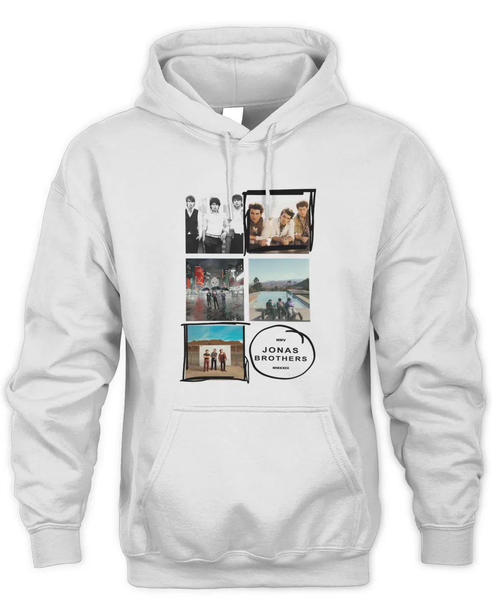 Merch Jonas Brothers Tour 2023 5 Albums Every Night White Hoodie