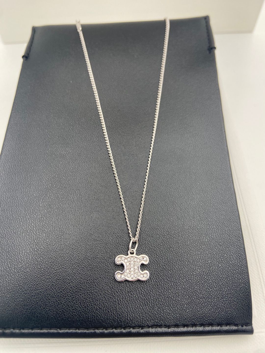Celine Silver Necklace Crystal Triomphe Rhinestone 460GB6BZI 36SI 134578668