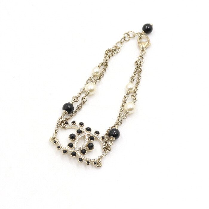 CHANEL Crystal CC Black Pearl Gold Plated Bracelet 19 134551162