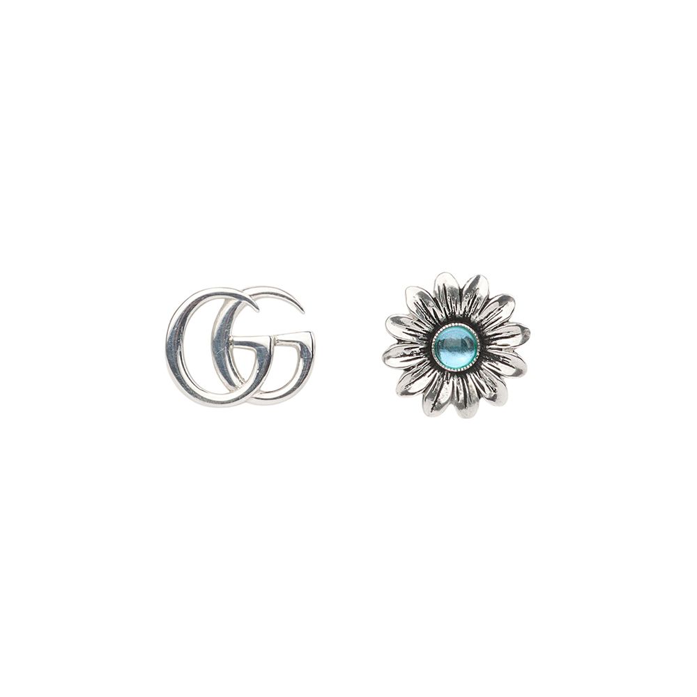 Gucci Double G Flower Stud Earrings 925 Silver 527344 134350565