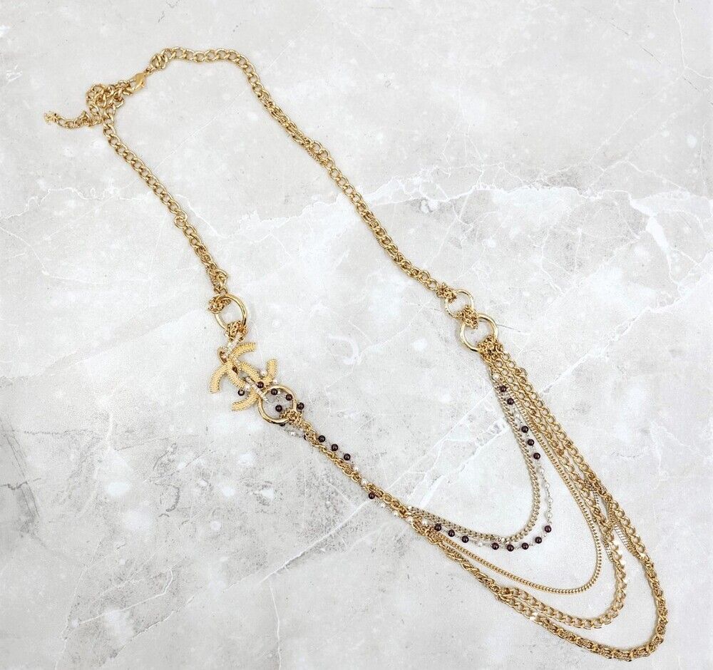 CHANEL CC Logo Cubic Chain Bead Necklace 134528033