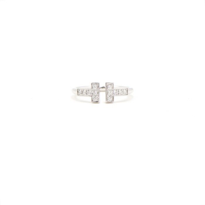 Tiffany & Co 18K White Gold 0.13 Carat 12P Diamond T Wire Ring 7 134248962