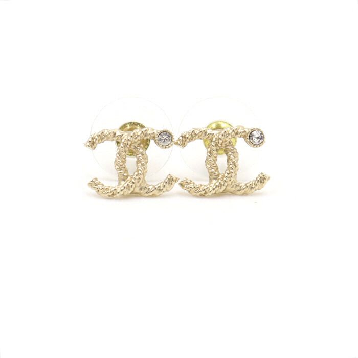 CHANEL AB2462 Gold CC Mini Crystal Earrings 20SS 50163 134334601