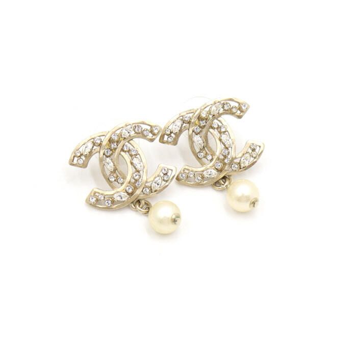 CHANEL 20 Season Gold Crystal CC Logo Drop Pearl Earrings AA50431 134249133