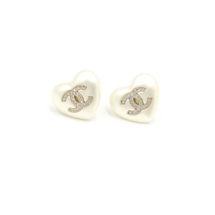 CHANEL AB7011 Crystal CC Logo Heart Pearl Earrings 22 Season 50435 134249088
