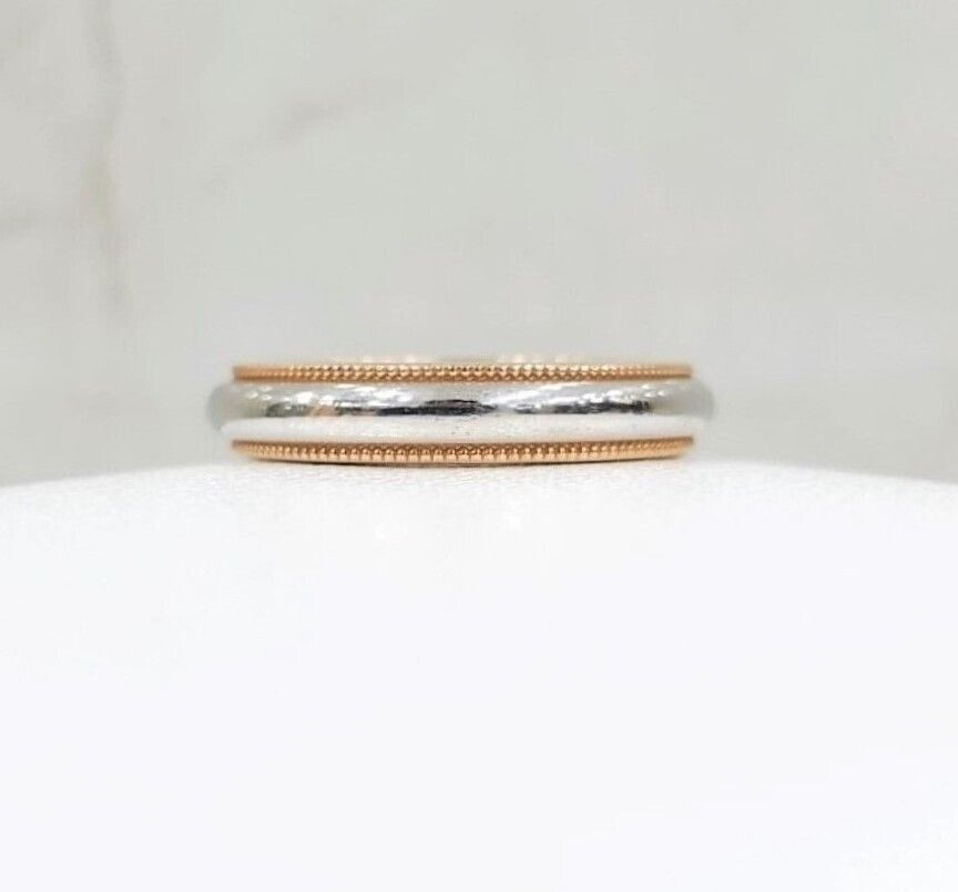 Tiffany & Co Rose Gold Platinum Milgrain Ring 7 134090397