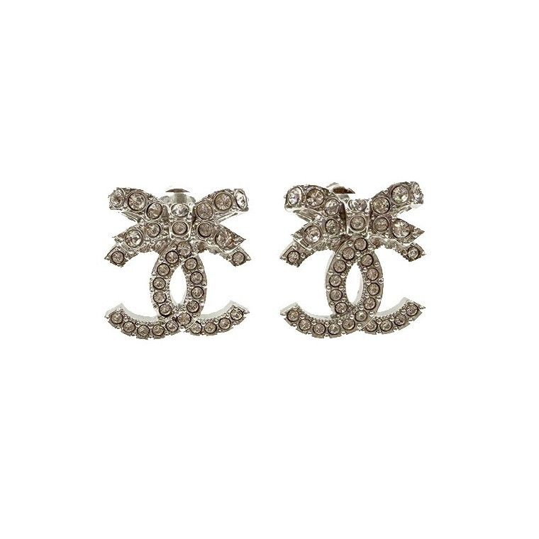 CHANEL Diamante Ribbon CC Logo Earrings 42125023 133677185