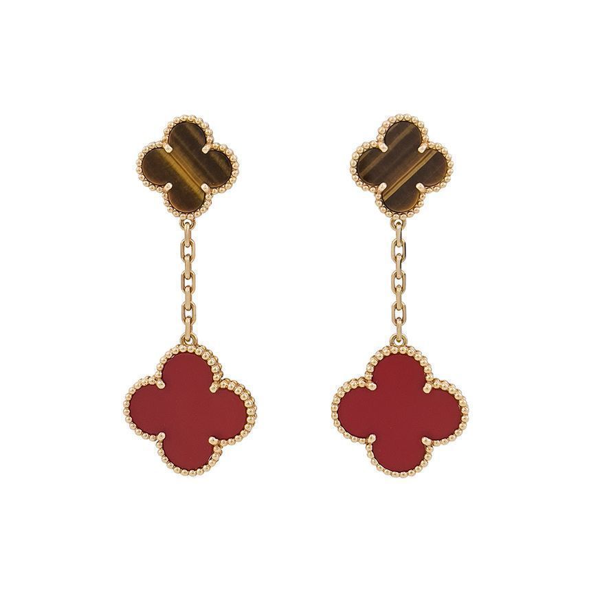 Van Cleef & Arpels Magic Alhambra Earrings 2 Motifs 18K Yellow Gold Carnelian/Tiger's Eye 5ET0700 133627357