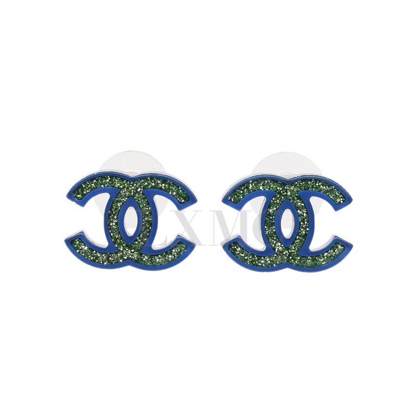 CHANEL Blue Glitter CC Logo Earrings A89548 131441744