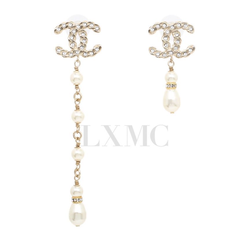 CHANEL Chain Long Earrings Unbalanced CC Cubic Pearl Earring AB0648 133281038
