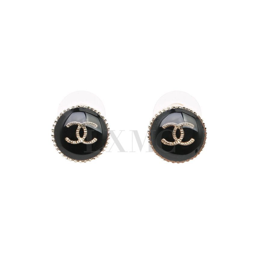 CHANEL Black CC Logo Coco Button Gold Earrings A95896 133156860