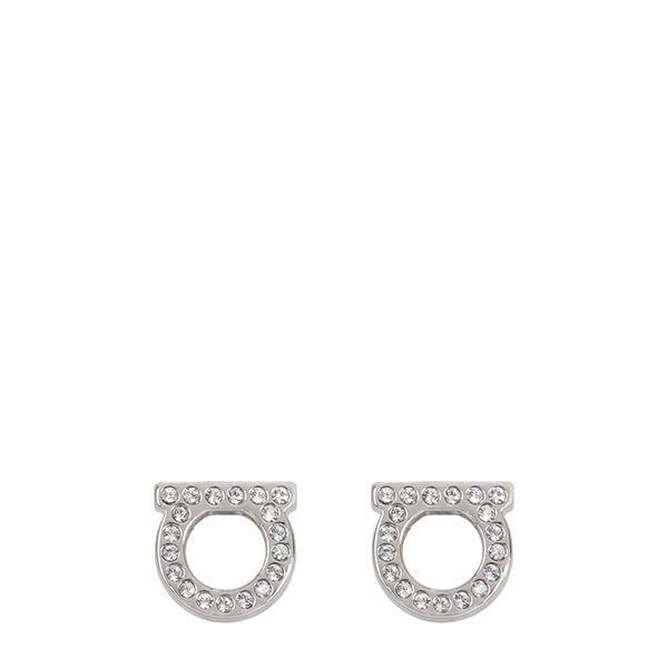 Salvatore Ferragamo Silver Gancini Crystal S Earrings 133250545