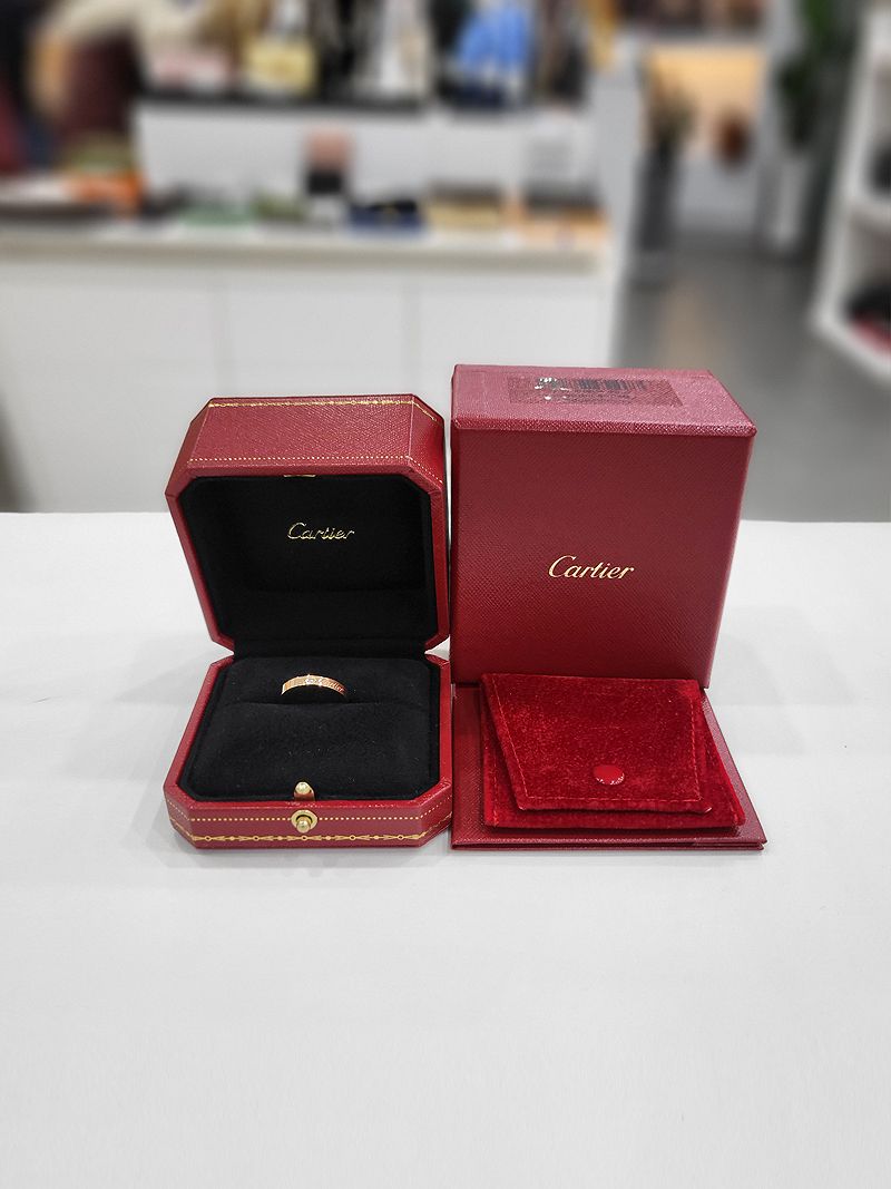 Cartier C Ring Wedding Band 3MM Diamond 1P Pink Gold Ring 51 B40864 133190272