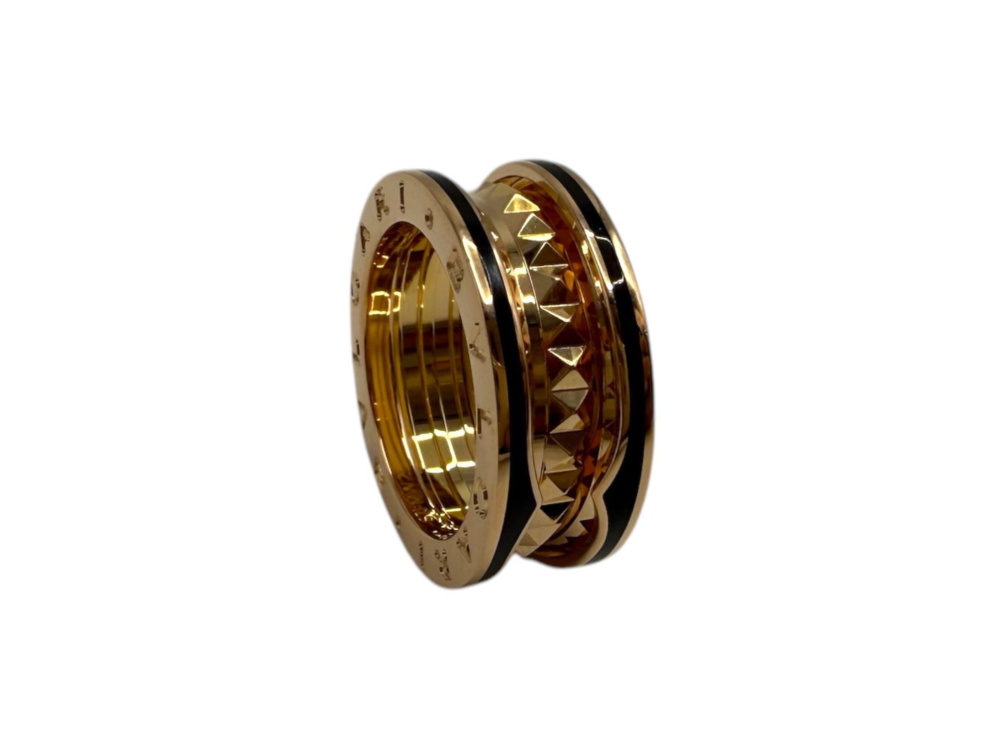 Bulgari Bi-Planet Lock 2 Band Ring 18K Pink Gold Black Ceramic Ring 52 357994 132814947