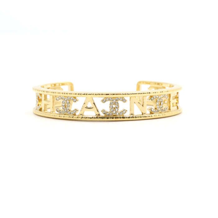 CHANEL Gold-Plated Initial Logo Crystal-Embellished Bangle Bracelet AB8839 22 114707423