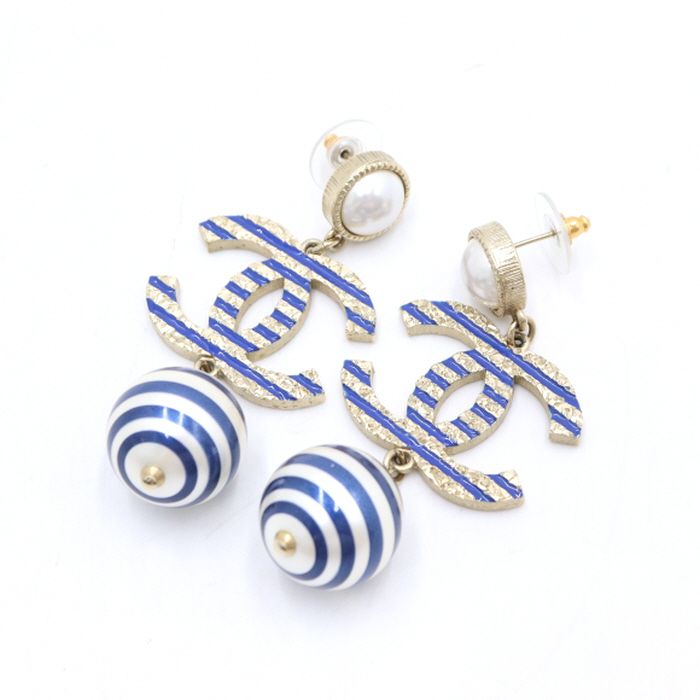 CHANEL AB0782 19 Season Stripe CC Pearl Ball Drop Earrings 38706 77186055