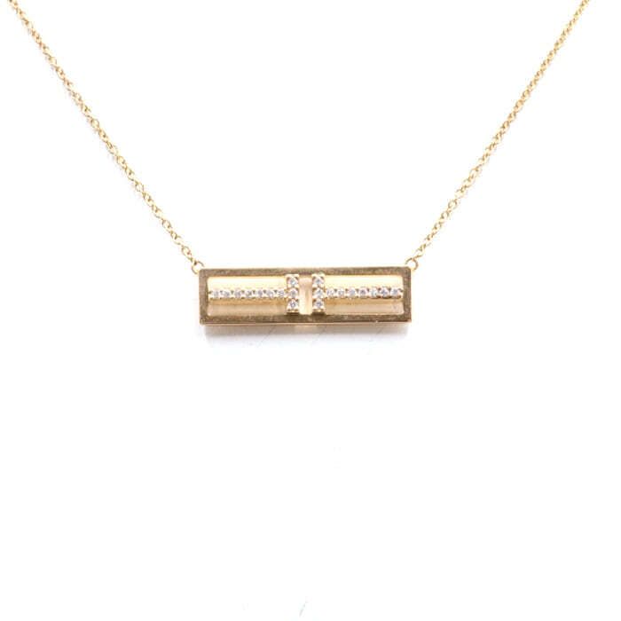 Tiffany & Co 18K Pink Gold 20P Diamond Open Horizontal Bar Pendant Chain Necklace 27238 47132269
