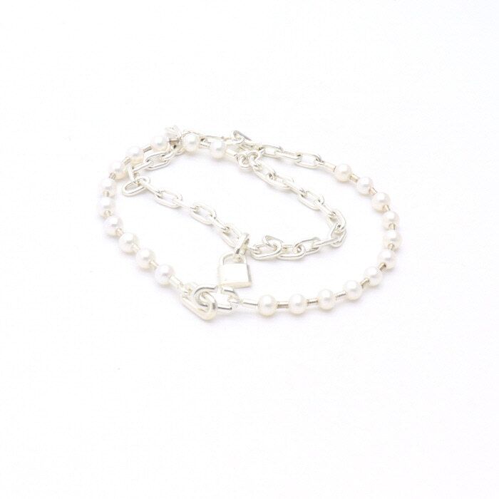 Tiffany & Co Sterling Silver Pearl Lock Medium Double Strap Bracelet Necklace 28861 52326790