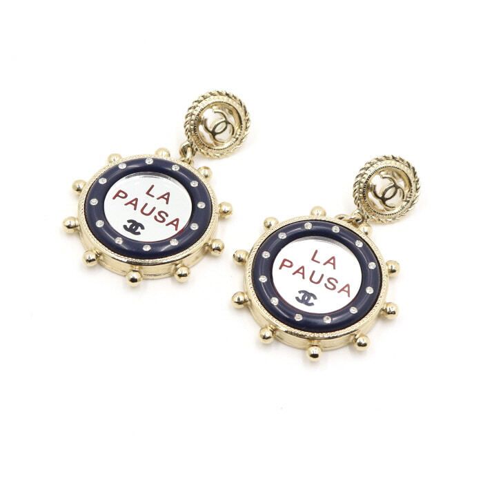 CHANEL 19 Season LA PAUSA Round CC Drop Earrings 48922 128849193