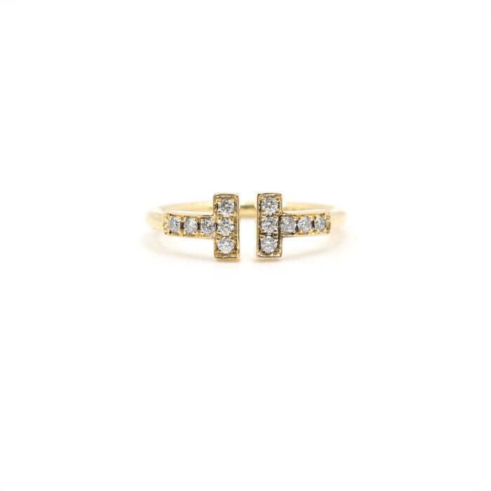 Tiffany & Co 18K Yellow Gold 12P Diamond T Wire Ring 9, 10 123101227