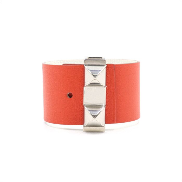 Hermes Red Silver-tone Strap Bracelet A41088 93107330