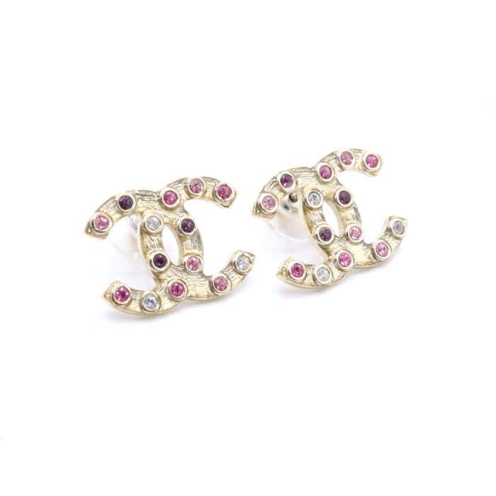 CHANEL AB0115 Gold Metal CC Logo Crystal Earrings A36454 71543818