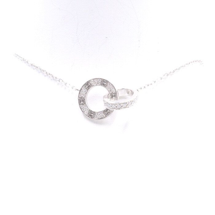 Cartier 18K White Gold 0.34 Carat 48P Diamond Pave Setting LOVE Necklace B7216300 72221100