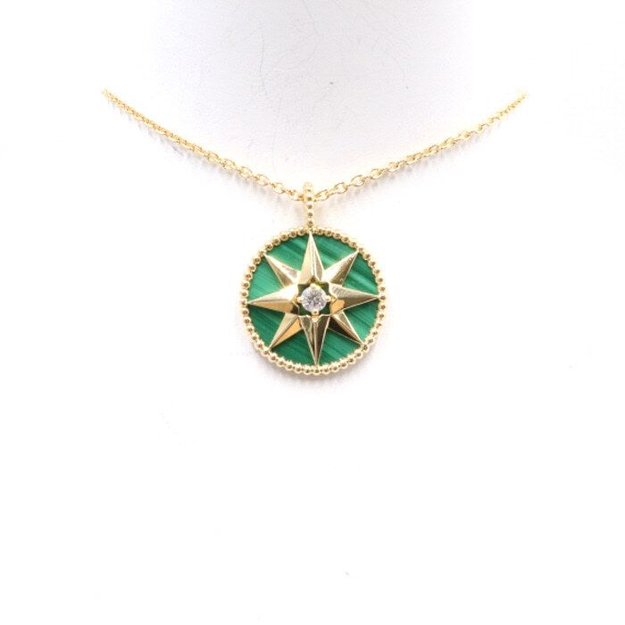 Dior Rose des Vents Medium Medal Pendant Necklace 18K Yellow Gold Malachite JRDV95053 68613802