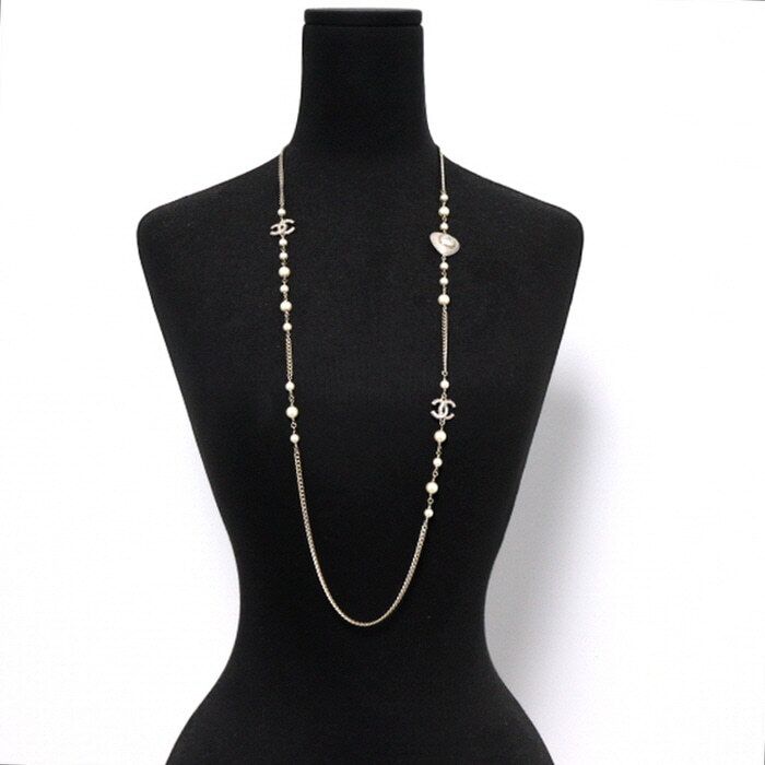 CHANEL Crystal Heart Pearl CC Long Chain Necklace AB9380 2022 58375290