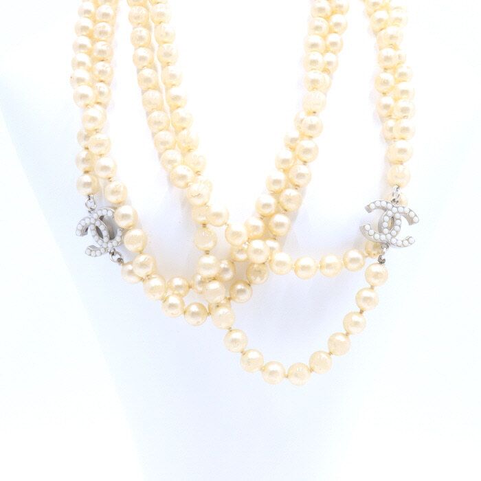 CHANEL Triple CC Logo Pearl Long Pendant Necklace A27012 46393868