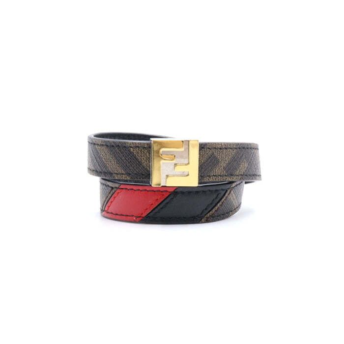 Fendi FF Logo Leather Strap Around Men's Bracelet 27783 47915158