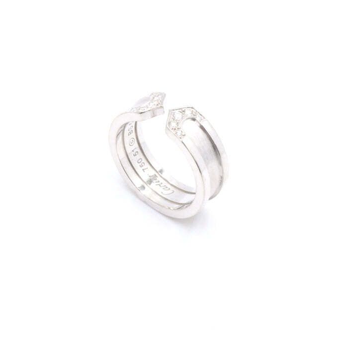 Cartier 18K White Gold Double C Ring Diamond Wedding Band 11 65877099