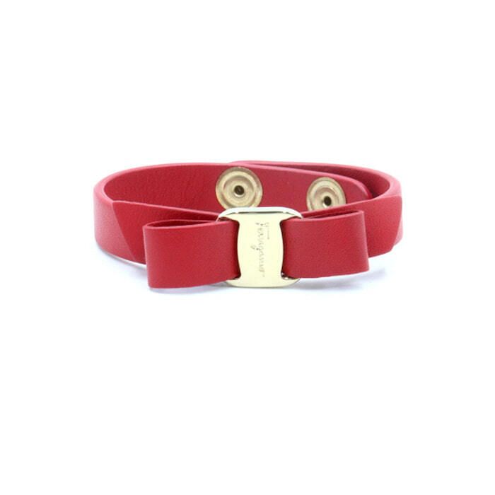 Salvatore Ferragamo Gold Metal Logo Bow Leather Bracelet 76 2500 60790638