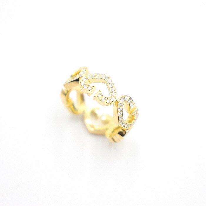 Cartier 18K Gold Full Diamond C Heart Ring Size 12 12515 24710661