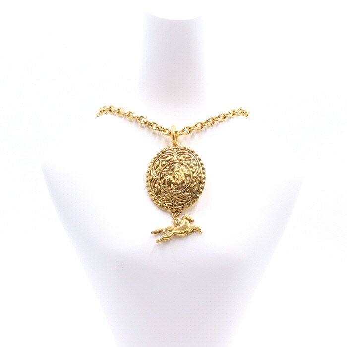 CHANEL Vintage Horse Medallion Pendant Necklace and Earring Set aa24808 40673233