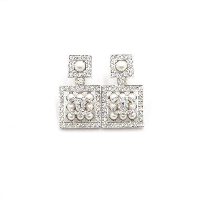 CHANEL ABD474 Crystal Pearl Square CC Earrings 24S 132468351