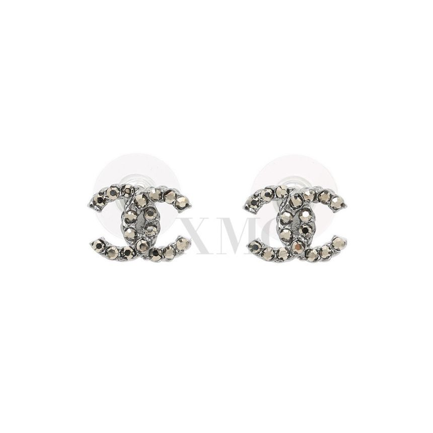 CHANEL Black Silver Cubic CC Logo Earrings 2017 P 132558747