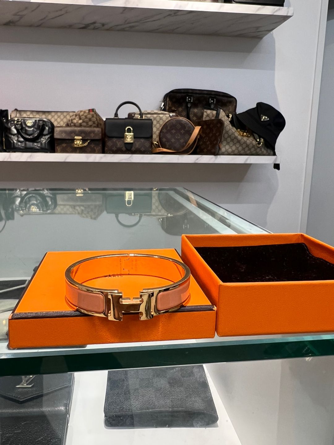 Hermes Click Ash Rose Candle Gold Bracelet 132431077
