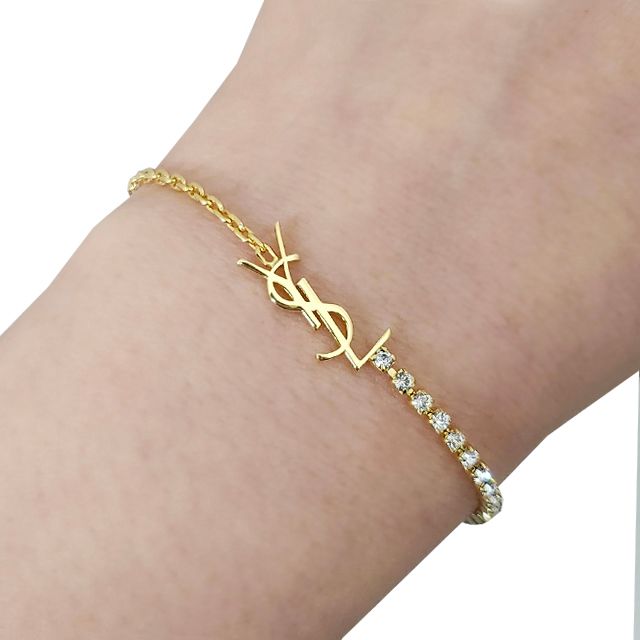 Saint Laurent YSL Logo Cassandra Rhinestone Chain Bracelet / Crystal Gold 712345 Y1526 8066 132293822