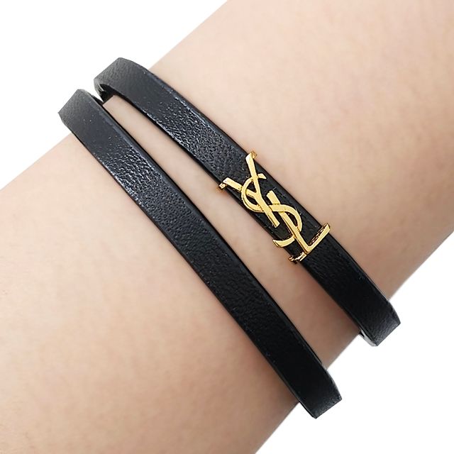 Saint Laurent Cassandra Double Wrap Slim Bracelet - Black 745602 BL40J 1000 132293835