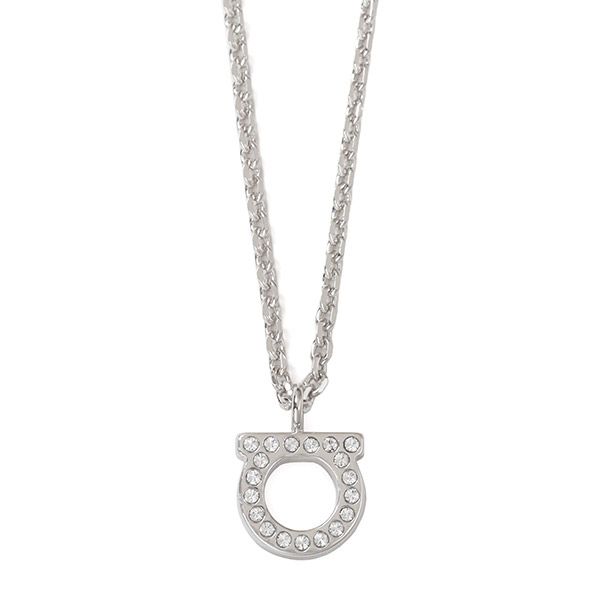 Salvatore Ferragamo Silver Gancini Crystal S Necklace 760131 696655 00055 123750988