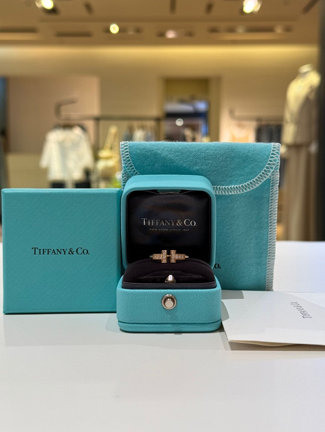 Tiffany & Co T Wire Ring Diamond Rose Gold 5 131480291