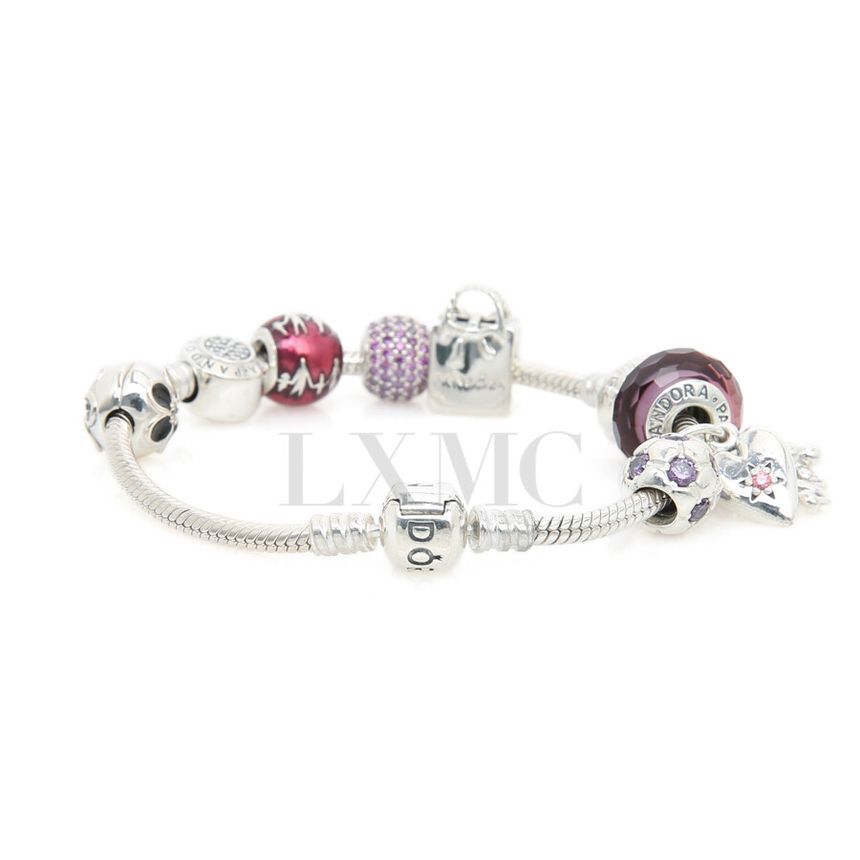 Pandora Heart Flower Charms Bracelet Silver Chain Bracelet 12345 128922480
