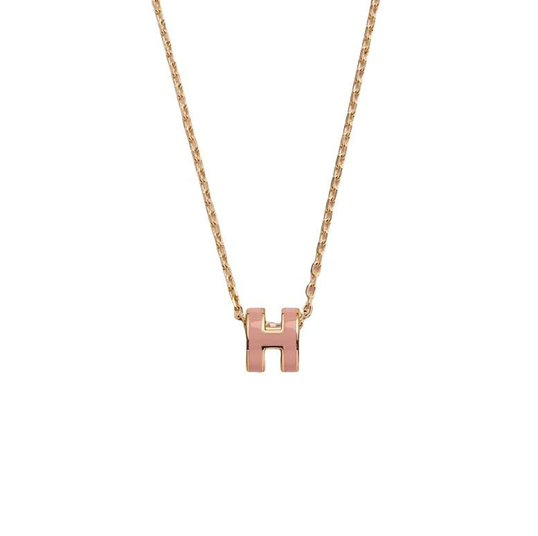 Hermes Mini Pop H Pendant Gold Necklace Rose Eglantine H147992F E7 130677797