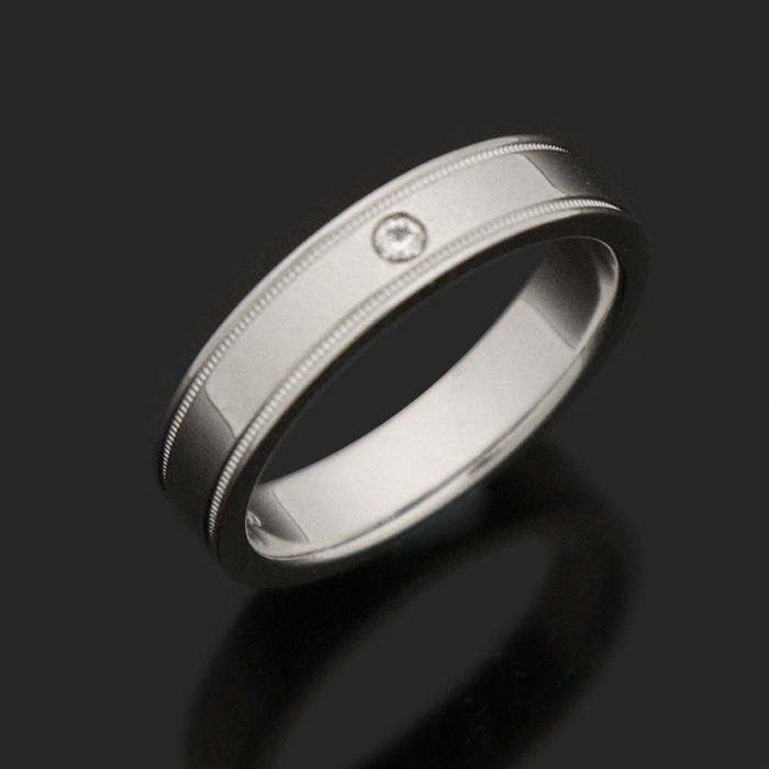 Tiffany & Co PT950 Platinum 1P Diamond 4MM Tiffany Together Double Milgrain Band Ring 4.5 128928557