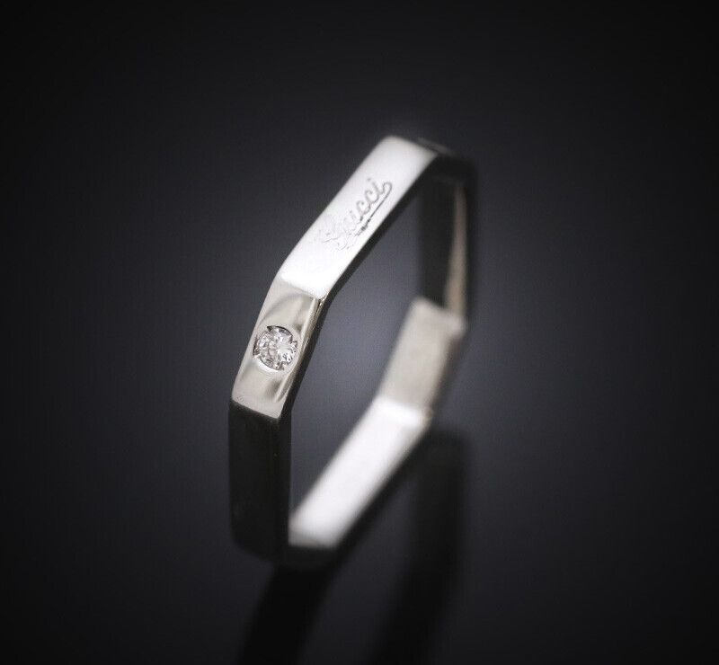 Gucci Octagonal 18K White Gold Diamond Ring 13 Size 2.9MM 7241776547 76508185